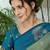 Teal color readymade handloom silk  saree with unstitched designer blouse