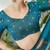 Teal color readymade handloom silk  saree with unstitched designer blouse