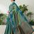 Teal color readymade handloom silk  saree with unstitched designer blouse