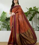 Rust color instant wear soft silk saree with unstitched designer blouse