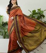 Rust color instant wear soft silk saree with unstitched designer blouse