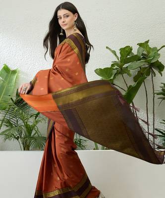 Rust color instant wear soft silk saree with unstitched designer blouse 2