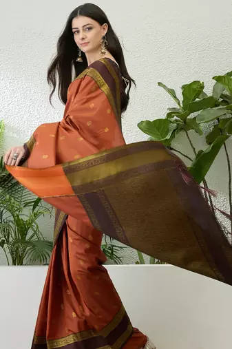 Rust color instant wear soft silk saree with unstitched designer blouse