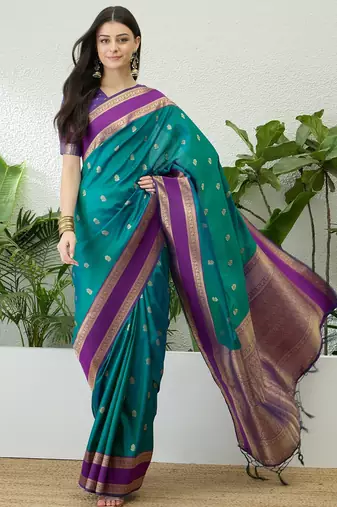 Blue color instant wear soft silk saree with unstitched designer blouse