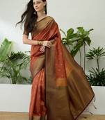 Rust color easy drape soft silk saree with unstitched designer blouse