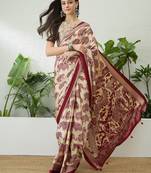 Cream color modern pre-stitched semi modal saree with unstitched designer blouse