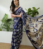 Blue color modern pre-stitched semi modal saree with unstitched designer blouse