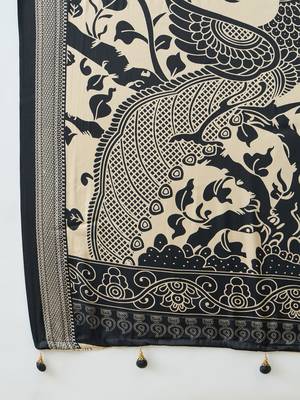 Cream color modern pre-stitched semi modal saree with unstitched designer blouse 5