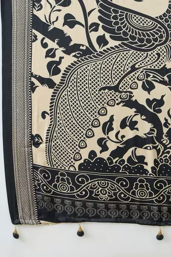 Cream color modern pre-stitched semi modal saree with unstitched designer blouse