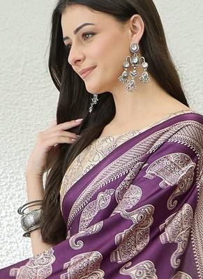 Purple color modern pre-stitched semi modal saree with unstitched designer blouse 2