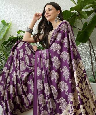 Purple color modern pre-stitched semi modal saree with unstitched designer blouse 4