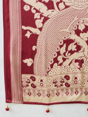 Red color modern pre-stitched semi modal saree with unstitched designer blouse 3