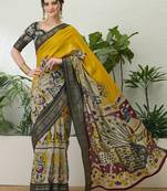 Yellow color modern pre-stitched cotton  saree with unstitched designer blouse
