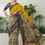 Yellow color modern pre-stitched cotton  saree with unstitched designer blouse