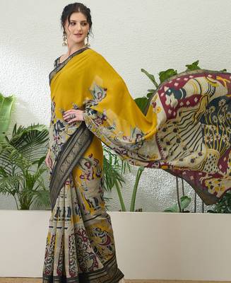 Yellow color modern pre-stitched cotton saree with unstitched designer blouse 2