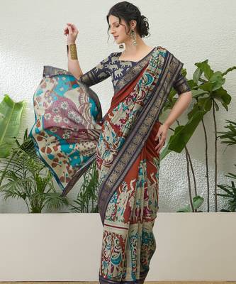 Brown color modern pre-stitched cotton saree with unstitched designer blouse 3