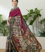 Wine color modern pre-stitched cotton saree with unstitched designer blouse