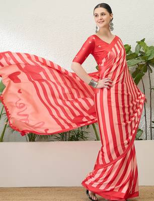 Red color modern pre-stitched  semi modal saree with unstitched designer blouse 1