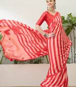 Red color modern pre-stitched  semi modal saree with unstitched designer blouse