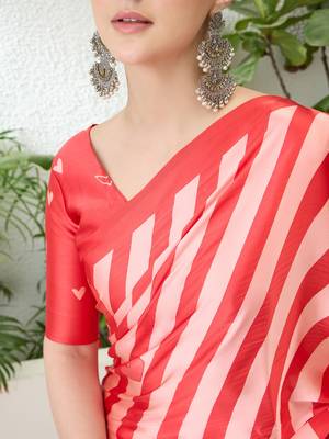 Red color modern pre-stitched  semi modal saree with unstitched designer blouse 3