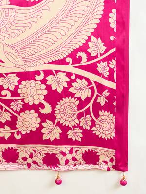 Pink color ready pleated semi modal saree with unstitched designer blouse 4