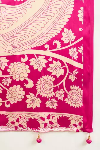 Pink color ready pleated semi modal saree with unstitched designer blouse