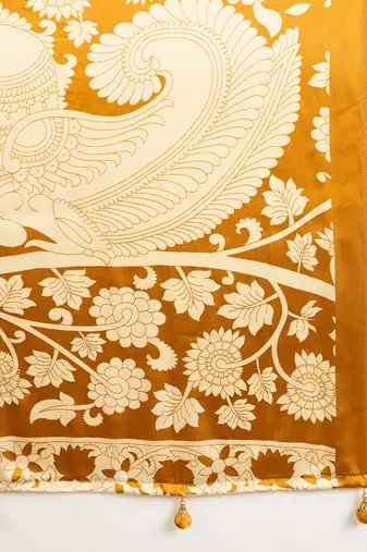 Yellow color ready pleated saree with unstitched designer blouse