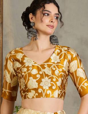 Yellow color ready pleated saree with unstitched designer blouse 5