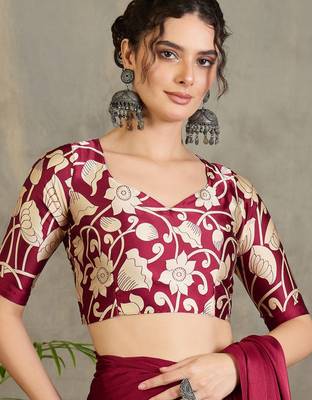 Maroon color ready pleated semi modal saree with unstitched designer blouse 4