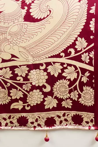 Maroon color ready pleated semi modal saree with unstitched designer blouse