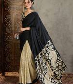 Black color ready pleated semi modal saree with unstitched designer blouse