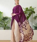 Wine color ready pleated semi modal saree with unstitched designer blouse