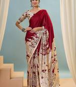 Red color trendy pre-stitched semi modal saree with unstitched designer blouse