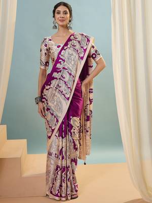 Purple color trendy pre-stitched semi modal saree with unstitched designer blouse 1
