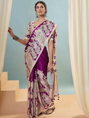 Purple color trendy pre-stitched semi modal saree with unstitched designer blouse 2