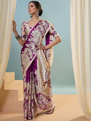 Purple color trendy pre-stitched semi modal saree with unstitched designer blouse 3