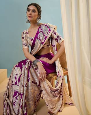 Purple color trendy pre-stitched semi modal saree with unstitched designer blouse 4