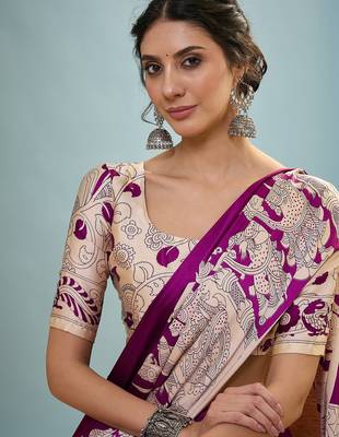 Purple color trendy pre-stitched semi modal saree with unstitched designer blouse 5