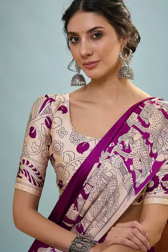 Purple color trendy pre-stitched semi modal saree with unstitched designer blouse