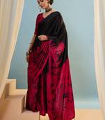 Black color trendy pre-stitched semi modal saree with unstitched designer blouse