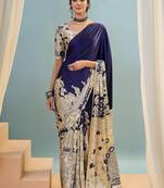 Blue color trendy pre-stitched semi modal saree with unstitched designer blouse