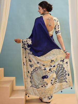 Blue color trendy pre-stitched semi modal saree with unstitched designer blouse 4