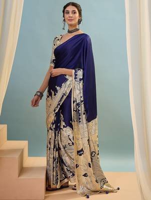 Blue color trendy pre-stitched semi modal saree with unstitched designer blouse 5