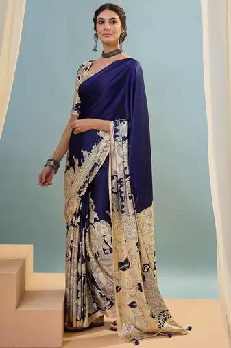 Blue color trendy pre-stitched semi modal saree with unstitched designer blouse