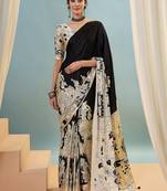Black color trendy pre-stitched semi modal saree with unstitched designer blouse