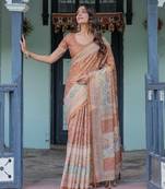 Peach colour ready to wear saree with unstitched bloure