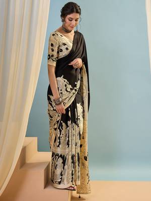 Black color trendy pre-stitched semi modal saree with unstitched designer blouse 3