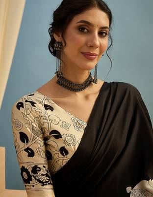 Black color trendy pre-stitched semi modal saree with unstitched designer blouse 5