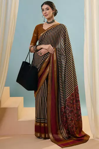 Mustard color one minute ready made cotton saree with unstitched designer blouse