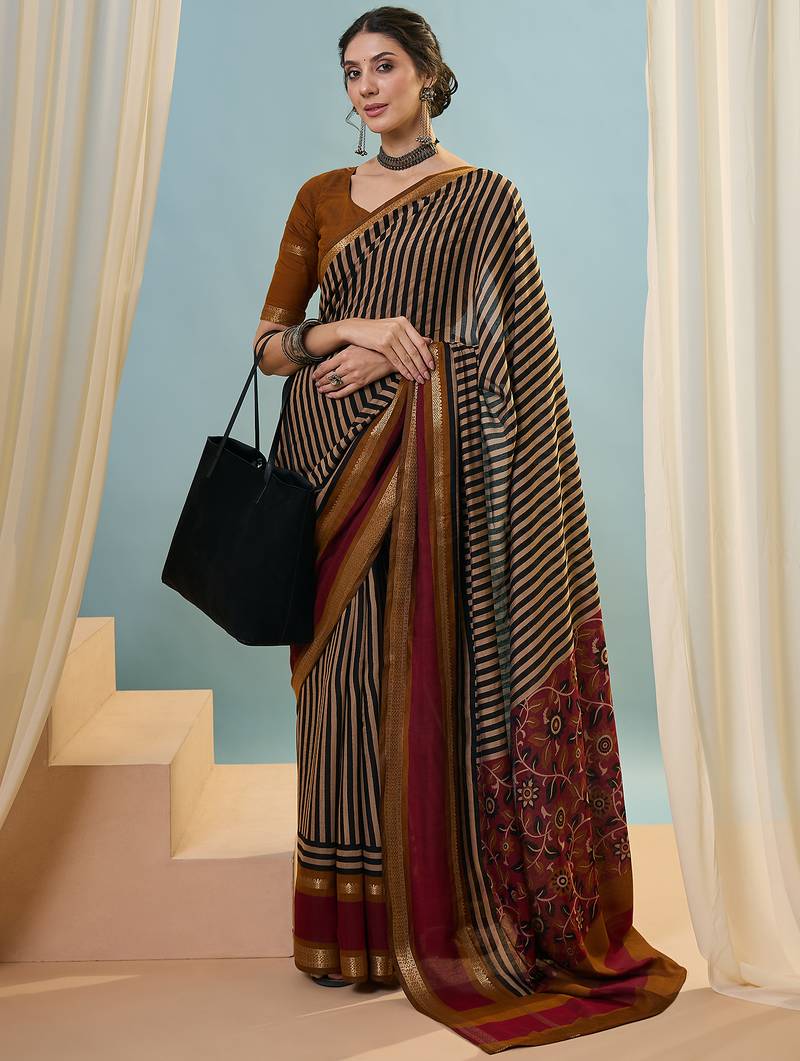 Mustard color one minute ready made cotton saree with unstitched designer blouse
